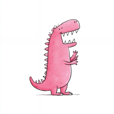 De afbeelding toont een roze dino/monster