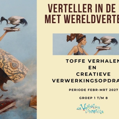 Verteller in de klas met wereldverteldag met creatieve verwerkingsopodracht