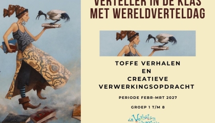 Verteller in de klas met wereldverteldag met creatieve verwerkingsopodracht